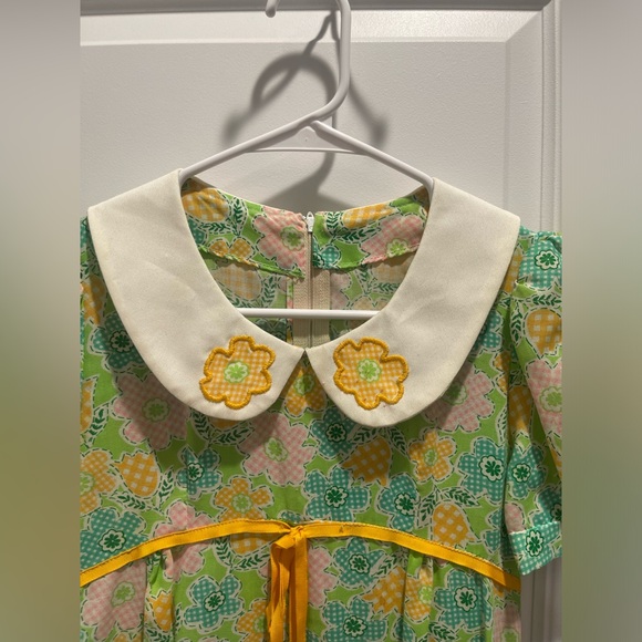 Vintage 60s 70s handmade Mommy & Me Peter Pan collar floral prairie dress S/10Y - Picture 4 of 10